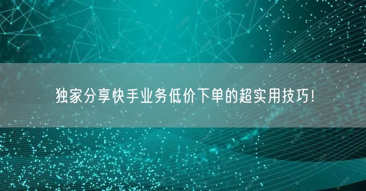 独家分享快手业务低价下单的超实用技巧！