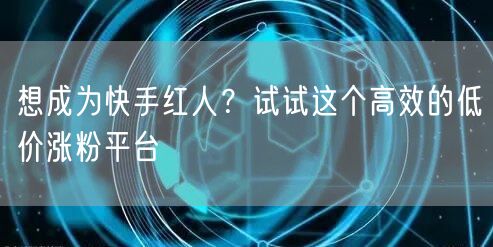 想成为快手红人？试试这个高效的低价涨粉平台